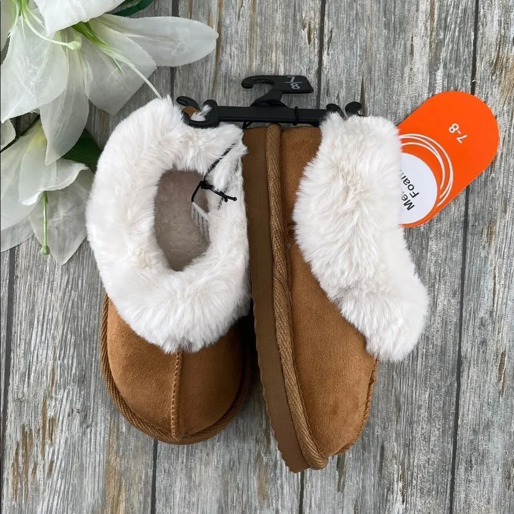 Baby Toddler Girls Faux Fur Slippers Shoes Size 7-8